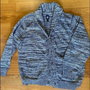 Shawl Collar Cardigan Men’s size Large Button up sweater. Black and white multi